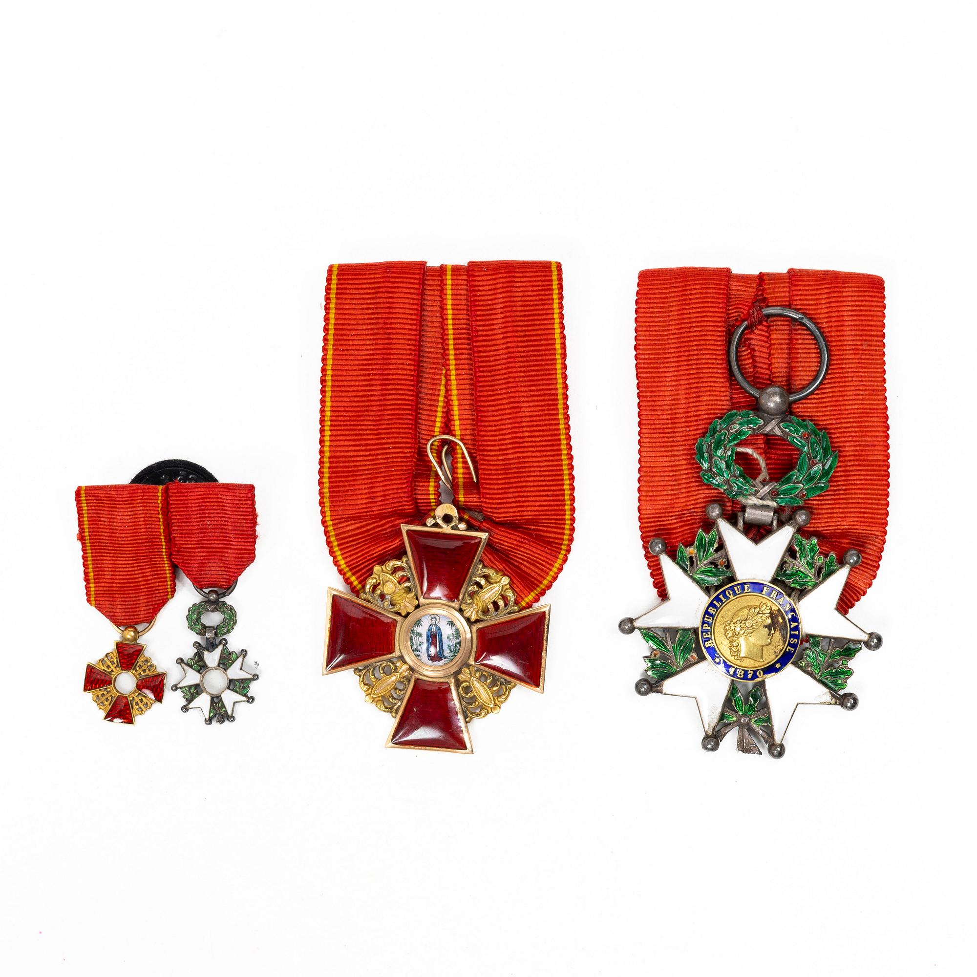 Order of St. Anna, Russia, 3rd class, Legion of Honour, France, Knight's cross.