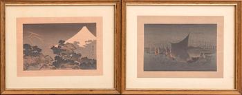 Ando Utagawa Hiroshige after et al, five Color woodcut prints, Japan 20th Century.