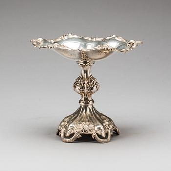 KONFEKTSKÅL, silver. Otydliga svenska stämplar, nyrokoko 1860/70-tal. Ca 440 gr.