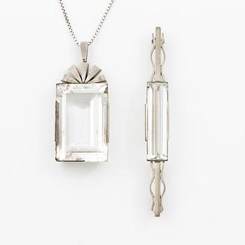 Pendant and brooch. Stigbert, Engelbert, silver with rock crystal.