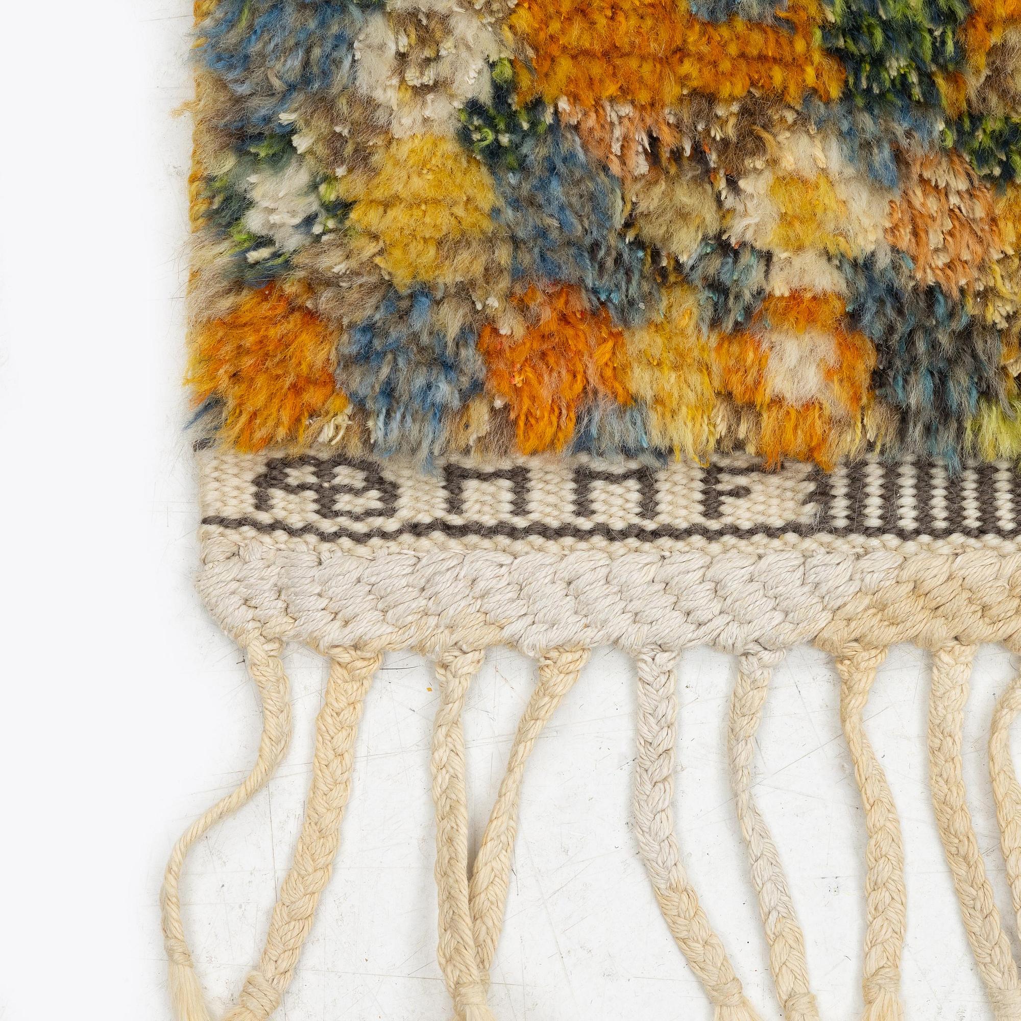 Barbro Nilsson, a carpet, 'Violetta gul', knotted pile, c. 210 x 130 cm, signed AB MMF BN.