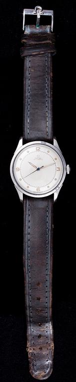 ARMBANDSUR, Omega Automatic, stål, läderarmband. 1900-talets mitt.