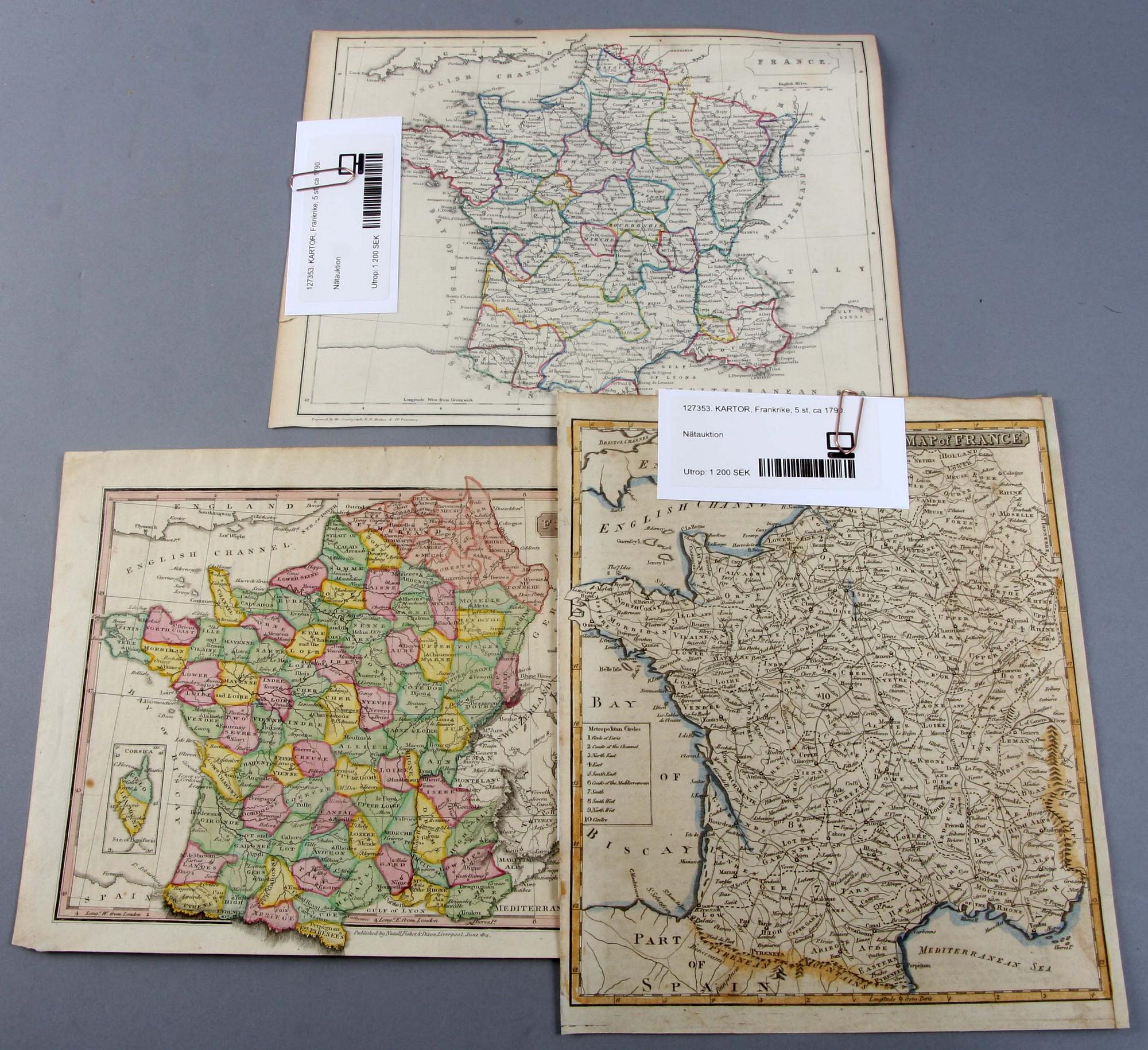 KARTOR, Frankrike, 5 st, ca 1790.