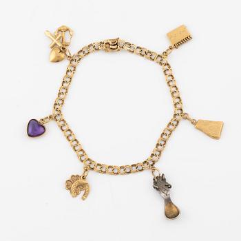 Armband, 18K guld, med berlocker.