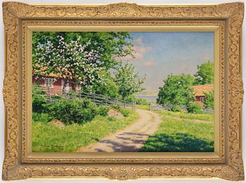 Johan Krouthén, Summer landscape with fruit trees in bloom.