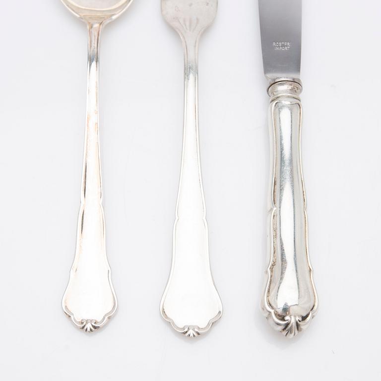 Silverbestick, 36 st, Chippendale, bl.a. Johansson J M, Göteborg, 1942-1945.
