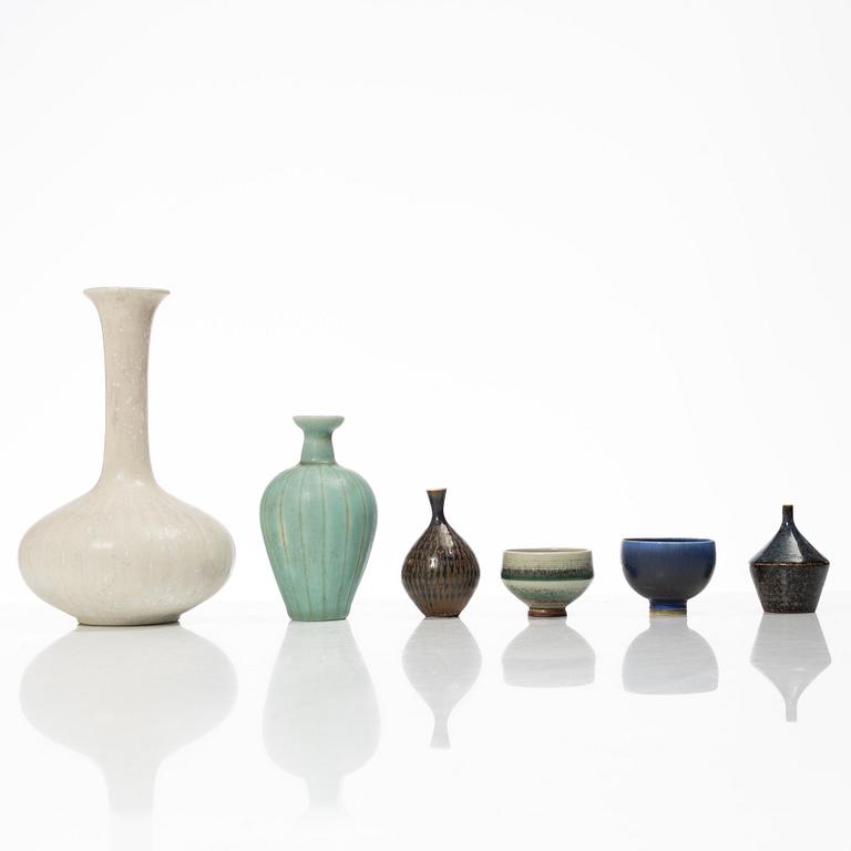 Stig Lindberg, Gunnar Nylund & Berndt Friberg, six stoneware minitures, Gustavsbergs STudio and Rörstrand, Sweden.