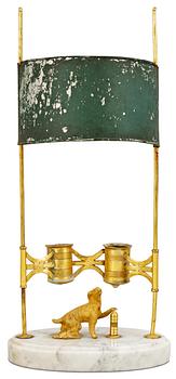 1050. A late Gustavian two-light table lamp.