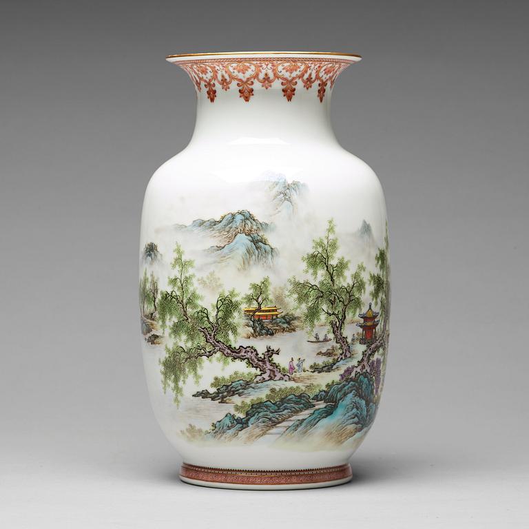 A Chinese enamelled vase with a landscape, 20th Century.