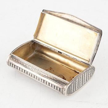 A Silver Snuff Box, indistinct hallmarks, 19th Century.