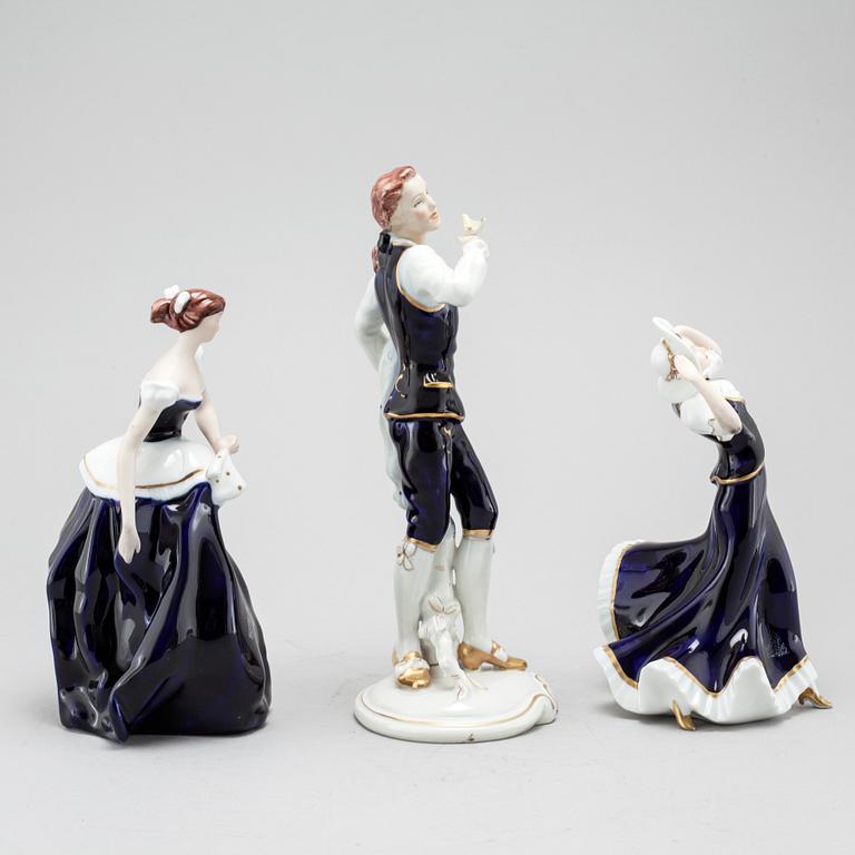 FIGURINER, 3 st, porslin, Royal Dux, omkring 1900-talets mitt.