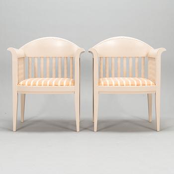 Eliel Saarinen, a pair of armchairs 'White Suite' series (Hvitträsk), Adelta 1980s.