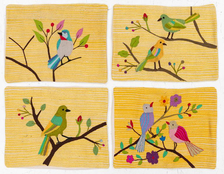 Four cushion covers, hand-embroidered Kelim, c. 45 x 60 cm.