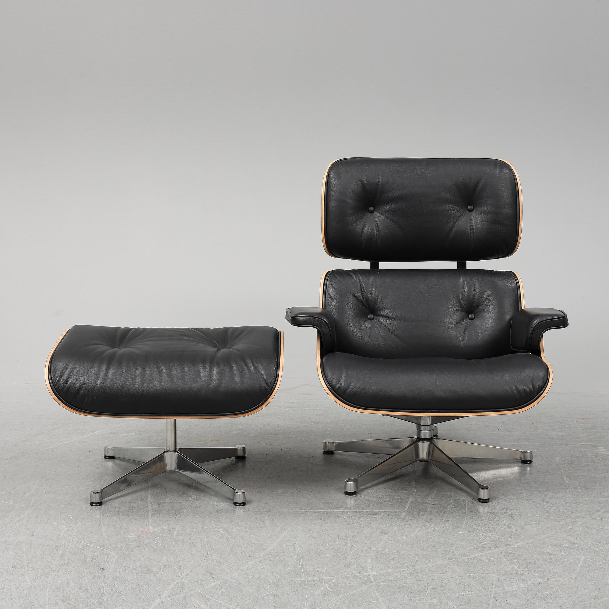 CHARLES & RAY EAMES, 'Lounge Chair' and ottoman, Vitra, 2010's.