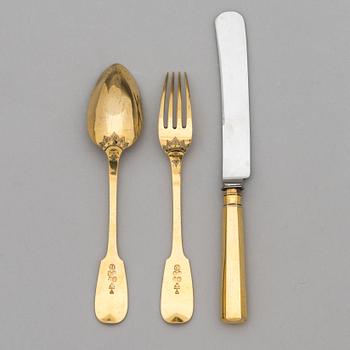 A 3-piece gilt silver cutlery set, maker's mark of Otto Roland Mellin, Helsinki 1882.