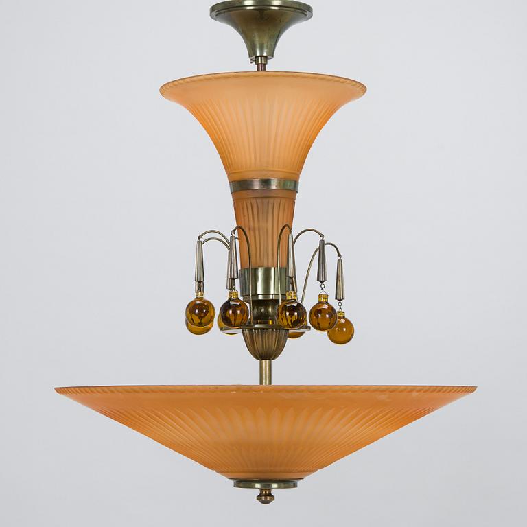 Harald Notini, a 1930s glass ceiling light, Arvid Böhlmarks Lampfabrik, Sweden.