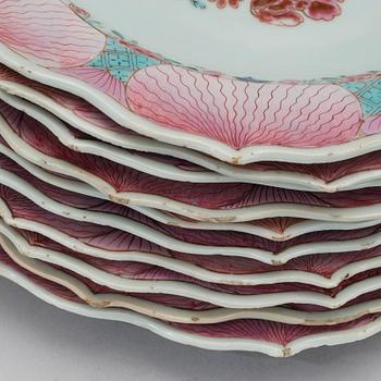 A set of ten plates and a dish with similar lotus pattern, Qing dynasty, Qianlong (1736-95).