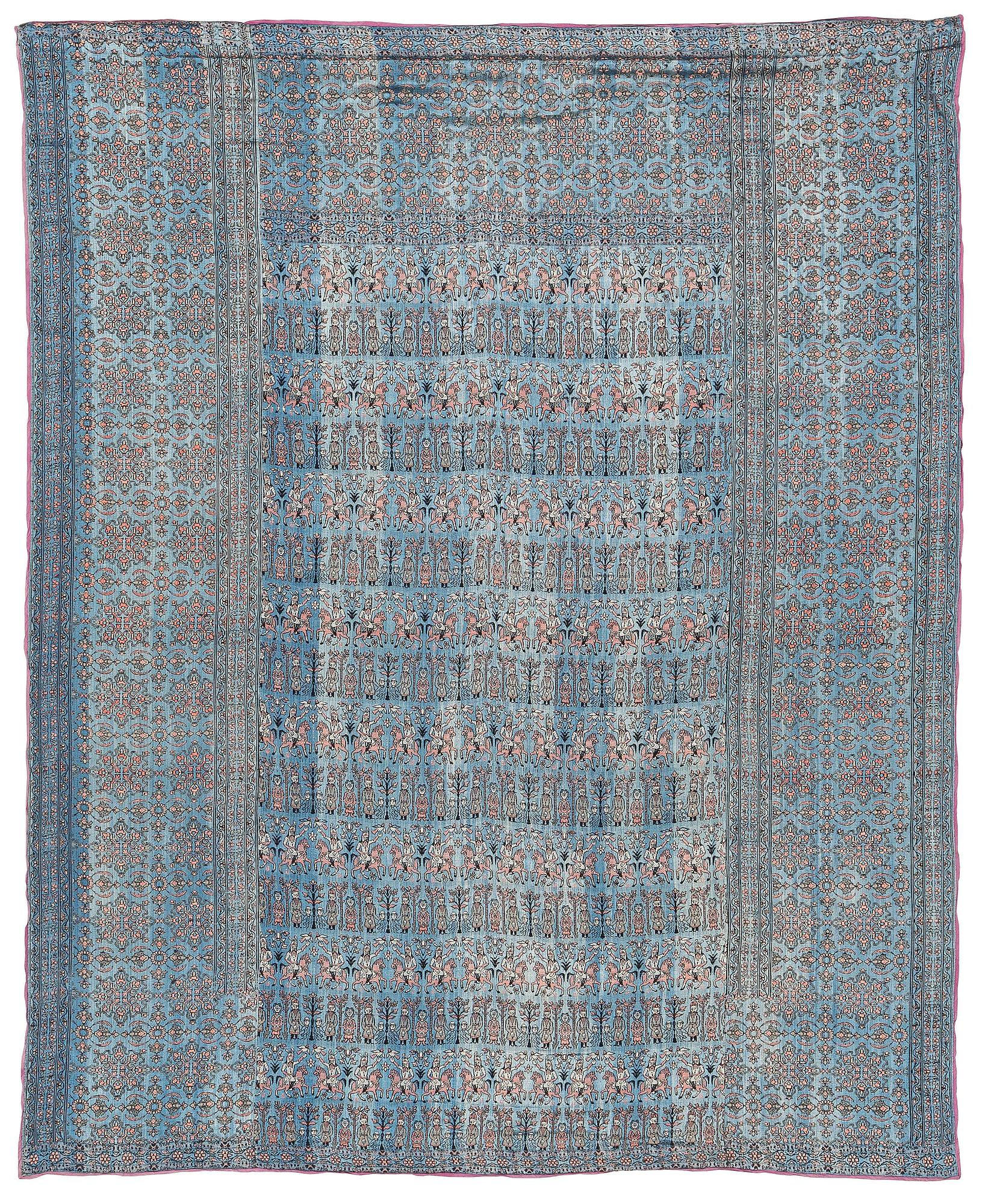 Sidentextil, sannolikt persiskt efter Mogul-förlaga, 1800-tal, ca 174 x 140 cm.