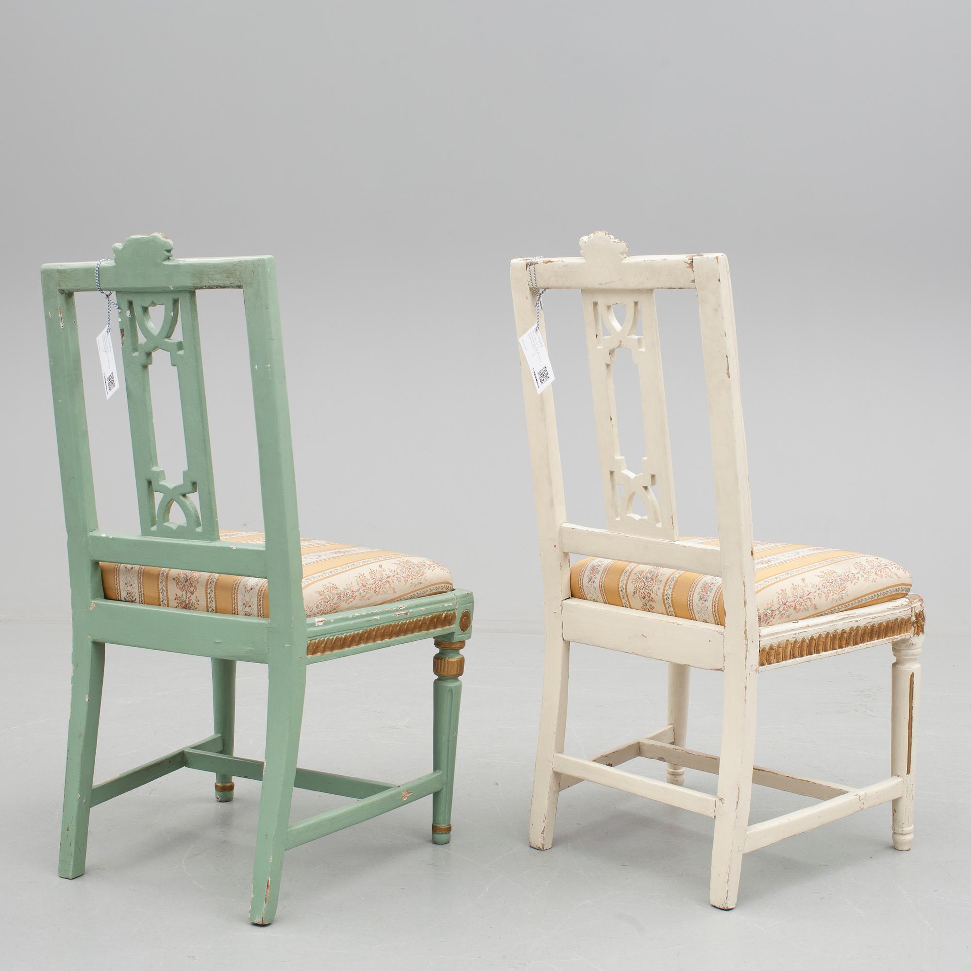 STOLAR, två st, sengustavianska, Lindome, omkring 1800.