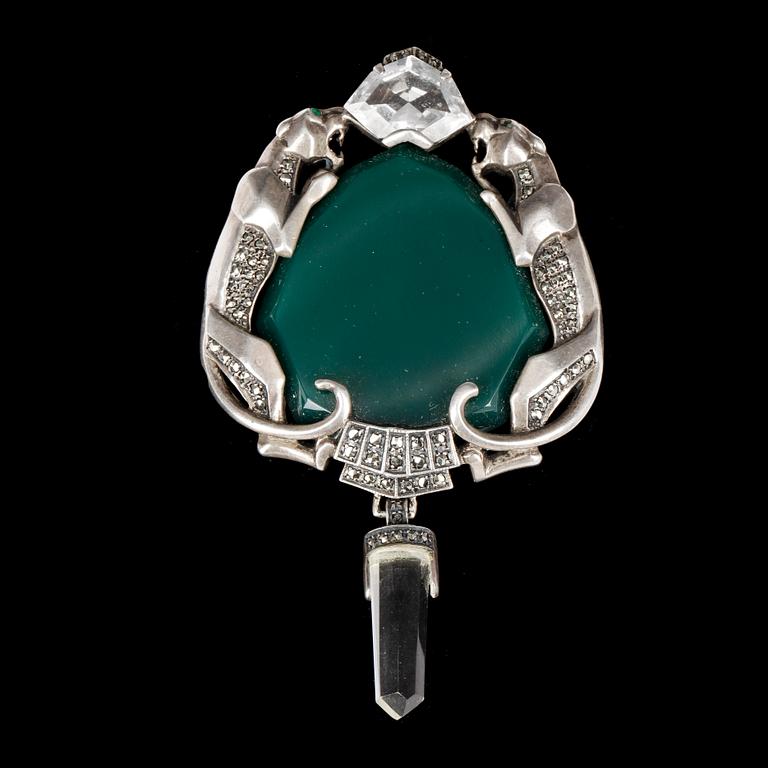 BROSCH, art deco, bl.a. sterling silver. Vikt ca 46,8 gram.