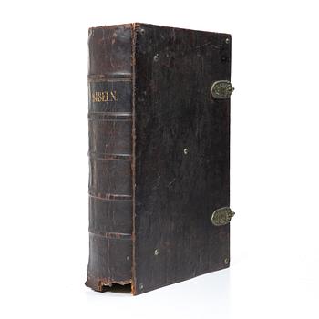 Karl XII:s stora kyrkobibel, 1702-3, Biblia, thet är all then heliga skrift på swensko.
