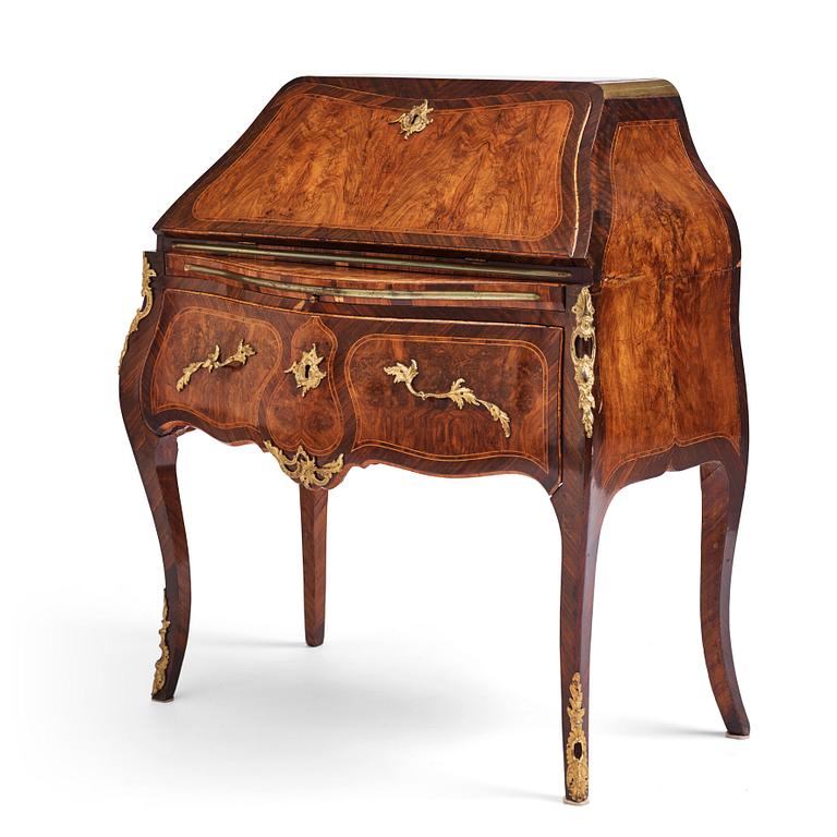 A rosewood, walnut, and gilt brass-mounted rococo secretaire by J. H. Reimers (master in Stockholm 1754-73).