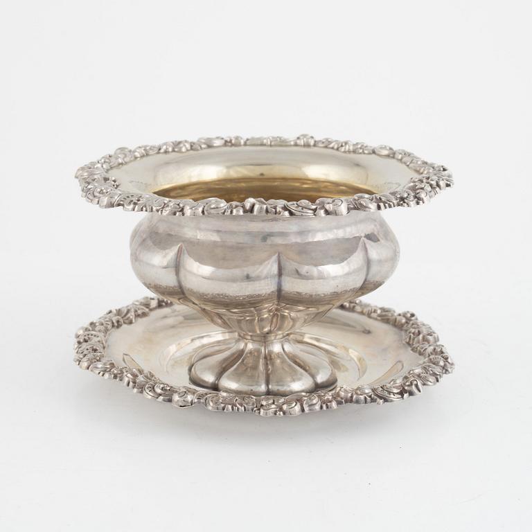 A Swedish Silver Sauce Bowl with Dish, mark of Lars Larson & Co, Gothenburg 1856.