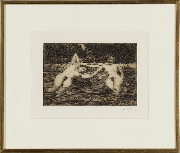 ANDERS ZORN, etsning, "Najader", signerad i blyerts, signerad och daterad 1918 i trycket.