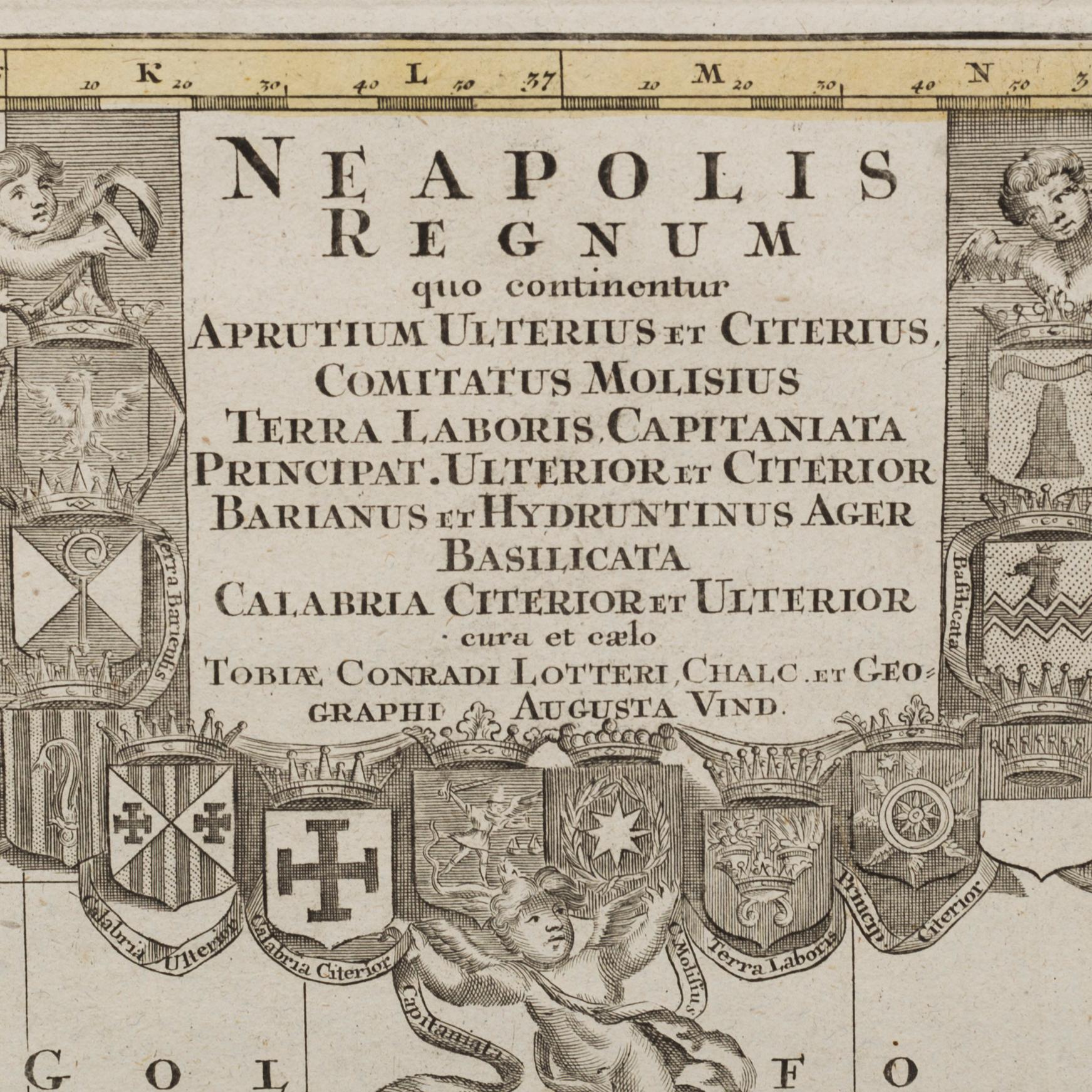 MAP, COPPER ENGRAVING, TOBIAS CONRAD LOTTER "Neapolis Regnum"  from Atlas Novus 1770.