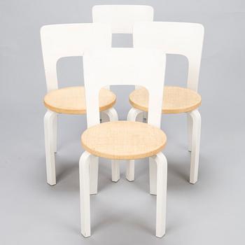 ALVAR AALTO, stolar, 4 st, modell 66, Artek, 1900-talets mitt.