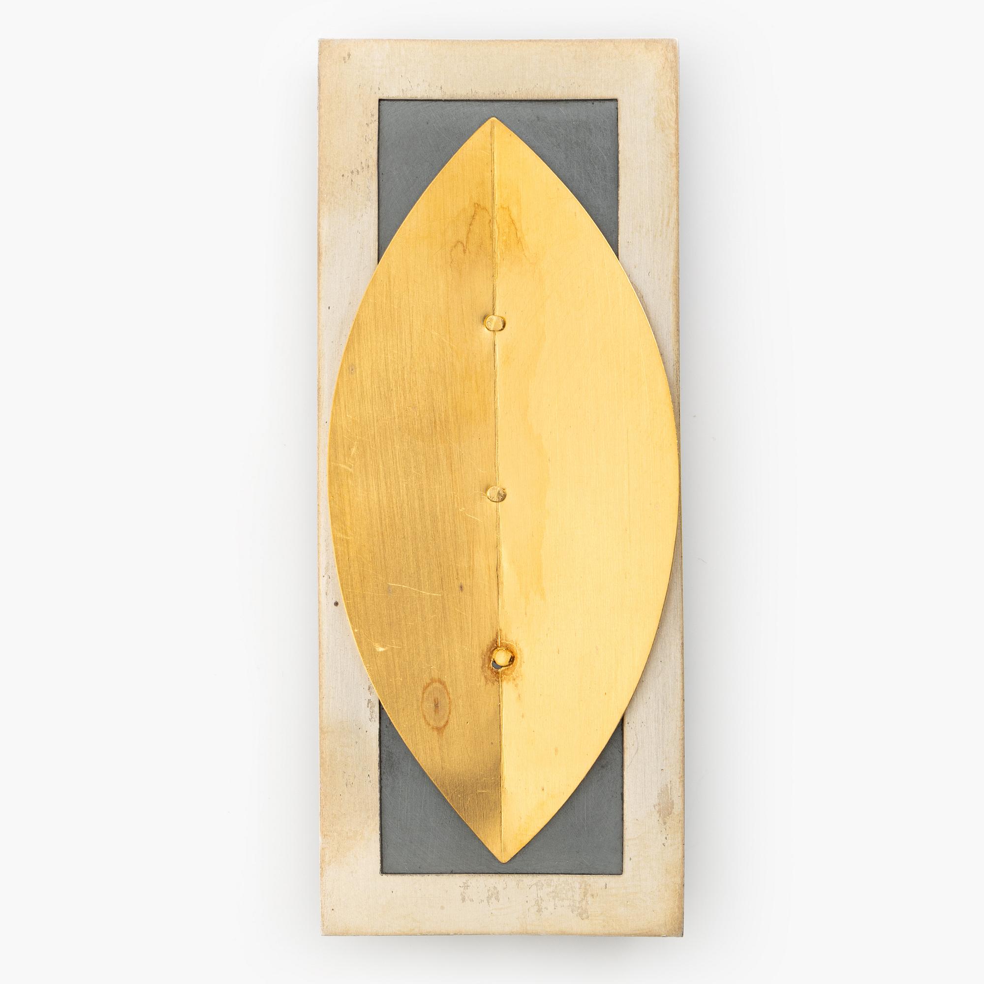 Brooch, Helena Edman, silver partially oxidised and 24K red gold,