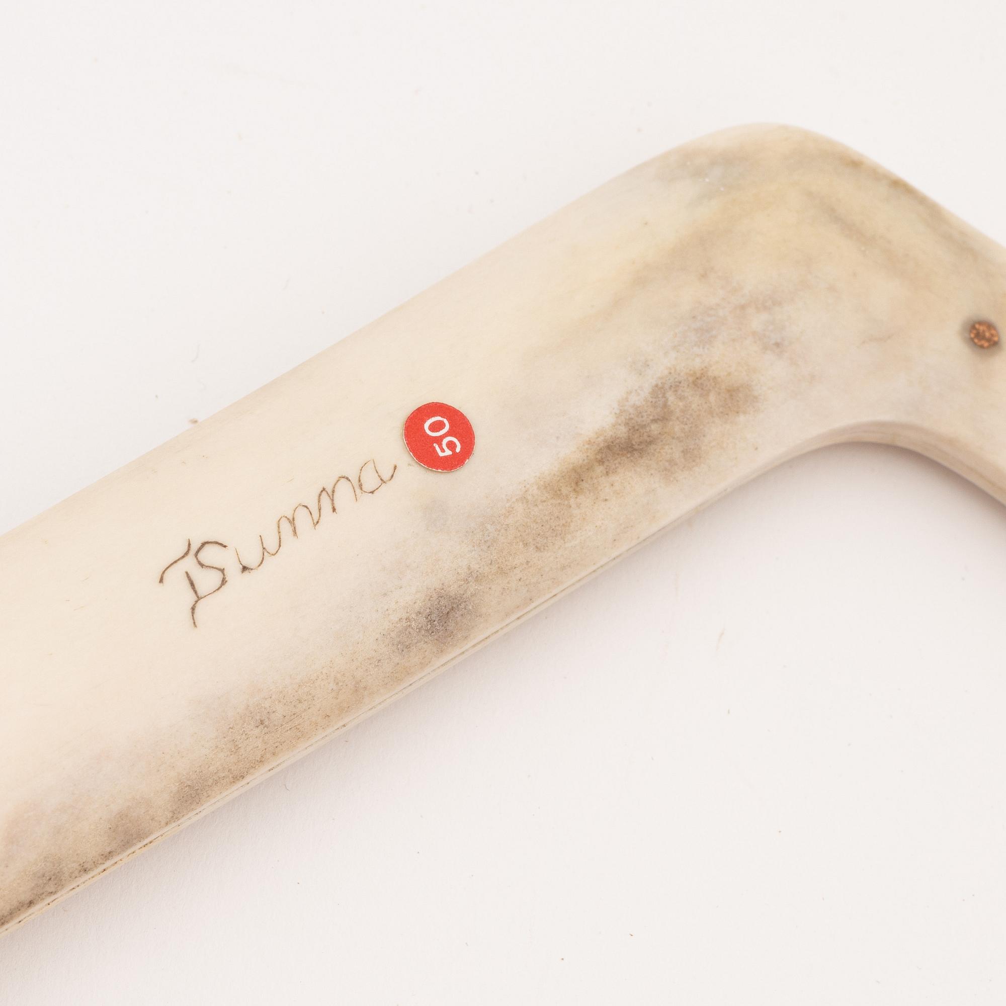 A reindeer horn knife by Thore Sunna, before 1965, signed.
