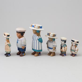 LISA LARSON, six 'Sekelskifte' stoneware figurines from Gustavsberg, 1975-83.