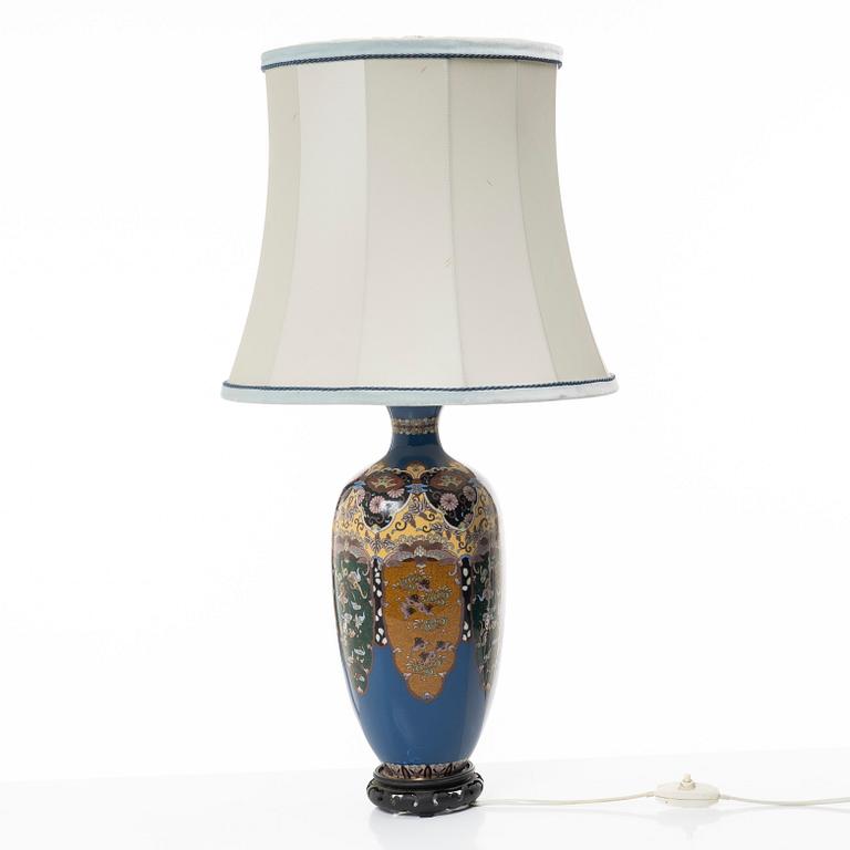 A cloisonné vase turned table lamp, Japan, Meiji (1868-1912).