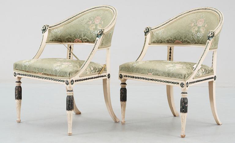 BALJFÅTÖLJER, ett par, gustaviansk stil, 1800/1900-tal.