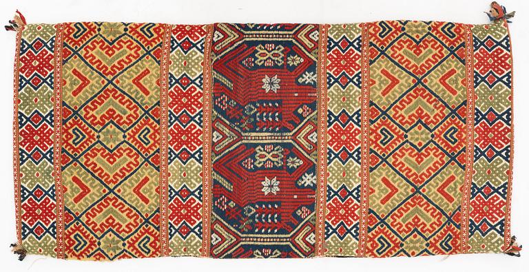 A carriage cushion, flat weave, Ingelstad district, Österlen, Scania, first half of the 19th century.