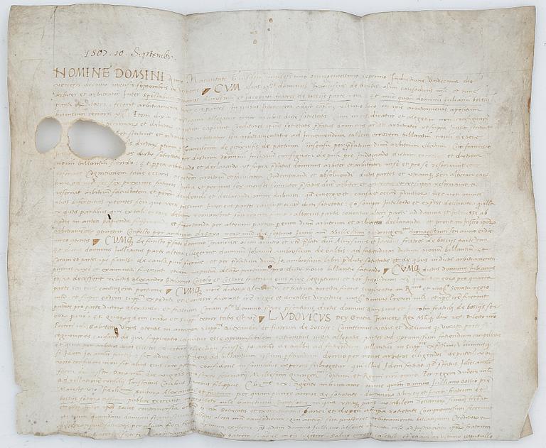 PERGAMENTDOKUMENT, 2 st, daterade 10 september 1507 resp 18 augusti 1519.