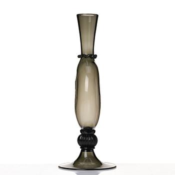 Vittorio Zecchin, a smoke coloured "Soffiato" glass vase, model 1464, Venini, Murano, Italy 1920's.