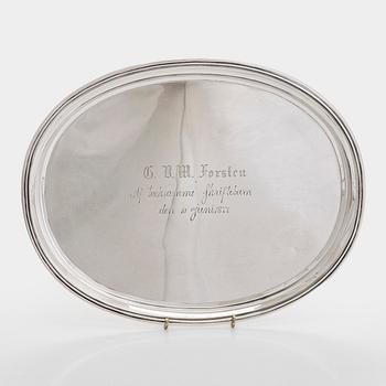 A silver tray, Saintt Petersburg, 1876. Indistinct mark, probably Johan Heinoin.