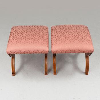 A pair of walnut stools by A. Svensson & Sons Göteborg c. 1900.