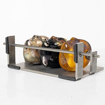 Bertil Vallien, a glass and metal sculpture, "Brains", Kosta Boda, Sweden, limited edition 100, signed.