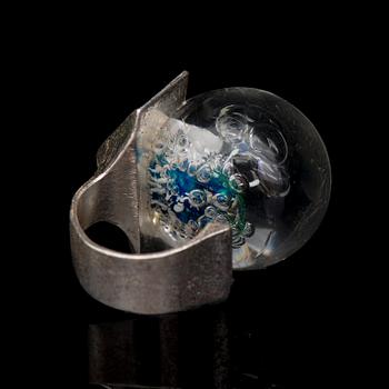 A BJÖRN WECKSTRÖM RING, "Petrified lake", silver, acrylic. Lapponia 1972.