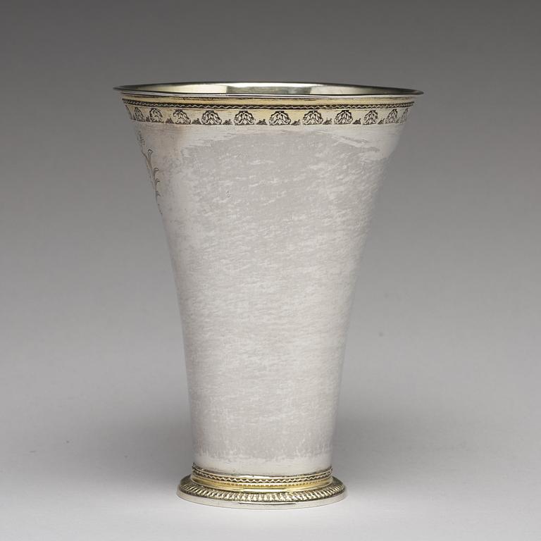 A Swedish 18th century parcel-gilt silver wedding-beaker, mark of Johan Soderdahl, Soderkoping 1770.