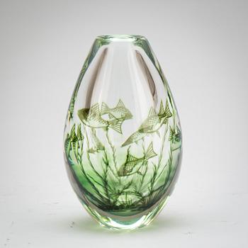 VAS, glas, "fiskgraal", Edward Hald, Orrefors, signerad.