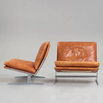 Preben Fabricius & Jørgen Kastholm, a pair of "Bo 561" brown leather and steel lounge chairs, Bo-Ex, Denmark 1960-70's.