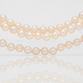 A 3-strand cultured saltwater pearl necklace.