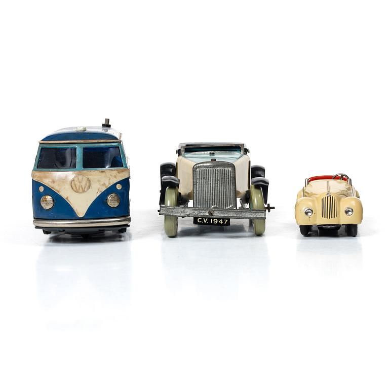 Tin toys, 3 cars, Gakken Toy, Chad Valley & Schuco.