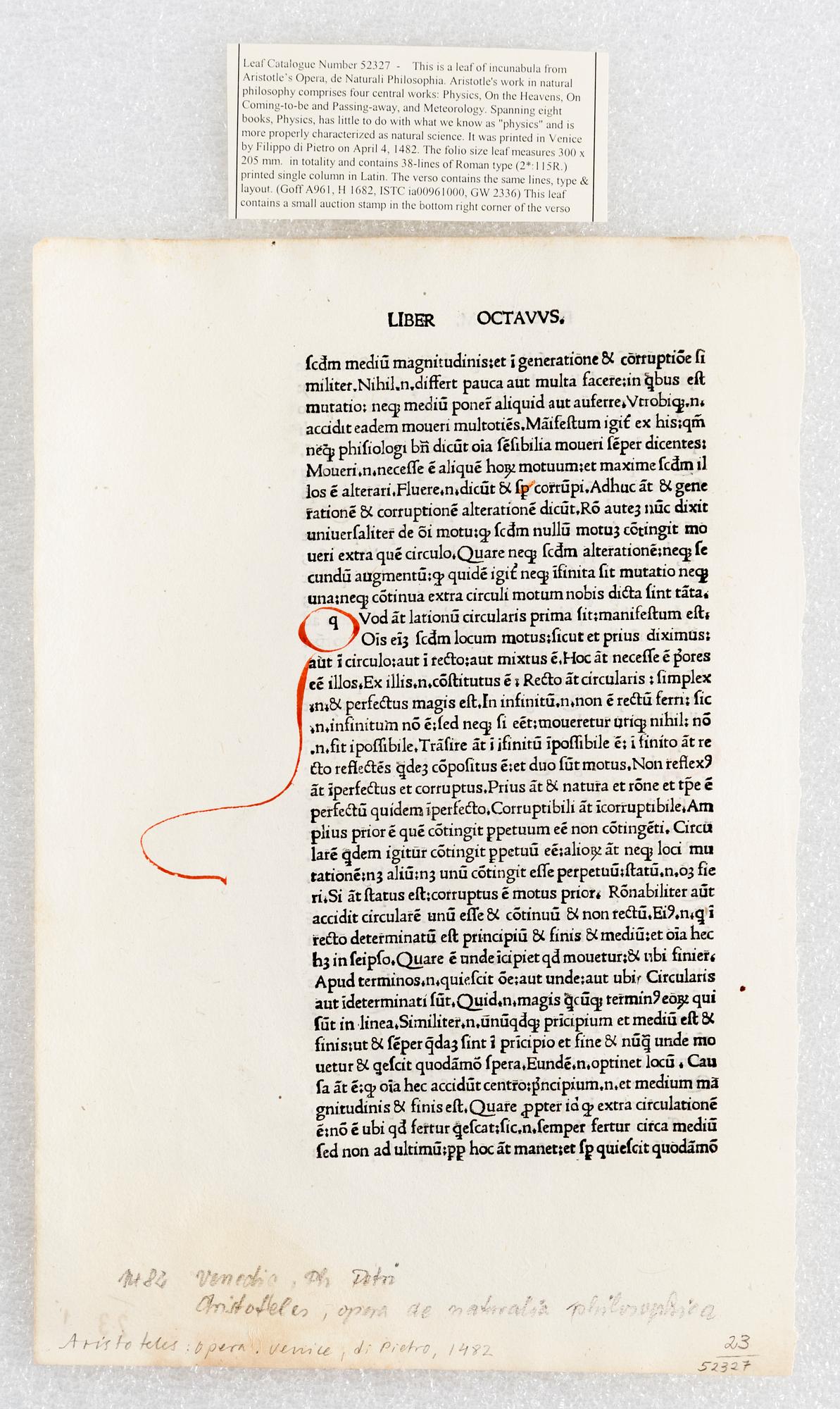 Leaves of Italian Incunabula / Printed leaves of the 1400s.
