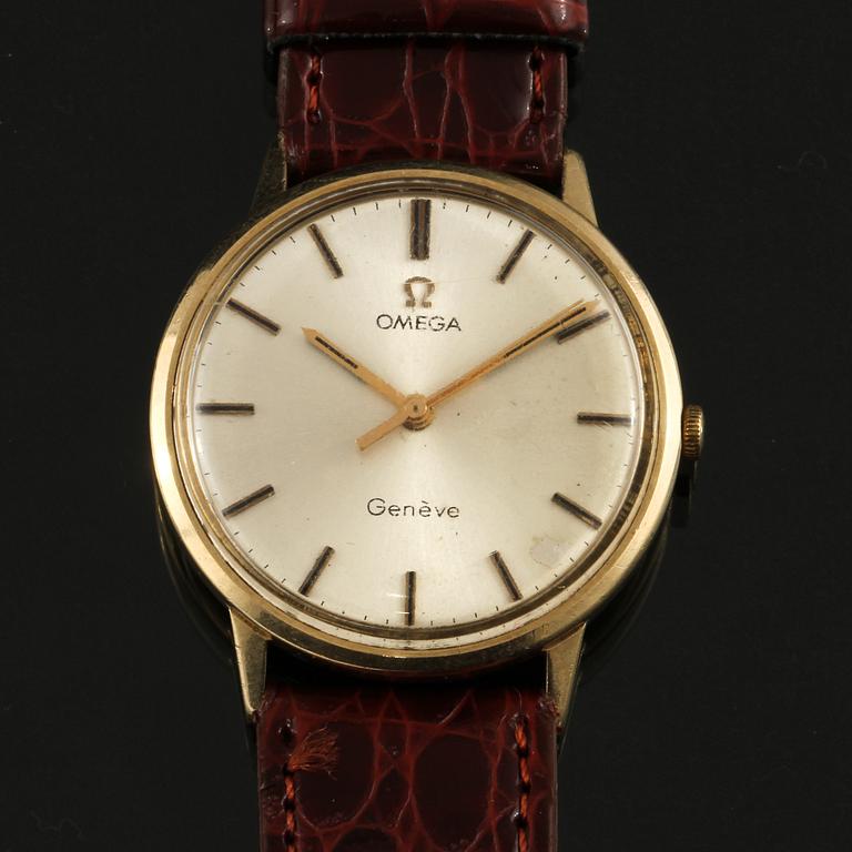 ARMBANDSUR, herr, 18 k guld, "Genève", Omega, 1900-talets andra hälft, total vikt 33 g.