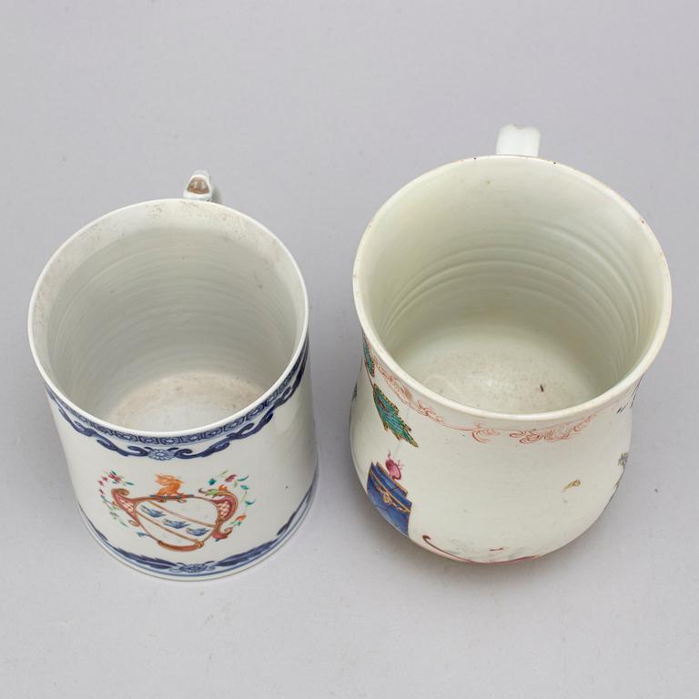 Two famille rose and blue and white jugs, Qing dynasty, Qianlong (1736-95).